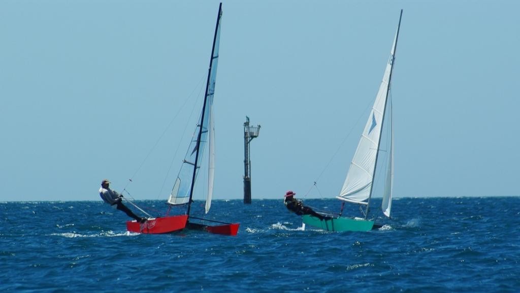 Championship winner Lea and third place-getter Short in close company - 2009 Australian Arrow Catamaran Championship photo copyright David Chachs taken at  and featuring the  class