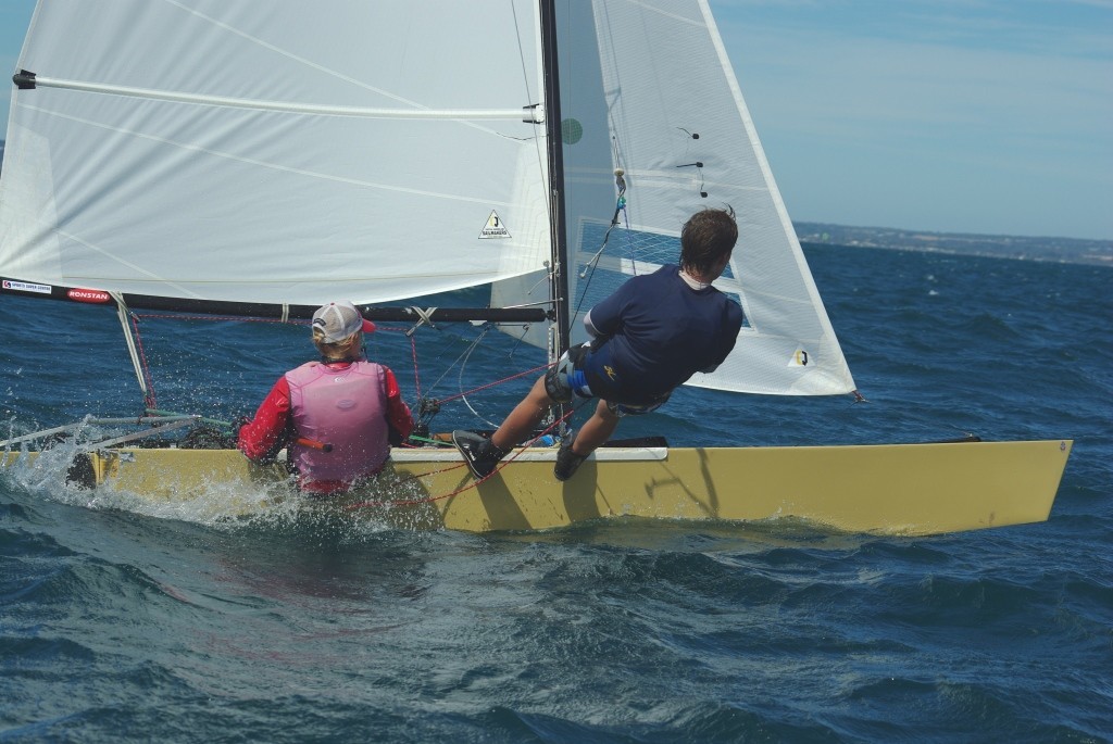 Qld juniors Amelia Johnson & Sam Rooks sailing the only 2-up boat in the fleet - 2009 Australian Arrow Catamaran Championship © David Chachs