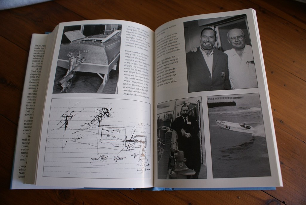 Many icronic photographs appear in 'Iron Fist' including this historic illustration (below left) of Charles D.Strang's depiction of what would become the stern drive unit. On the right, James Wynne with Carl Kiekhaefer. - Iron Fist photo copyright Bob Wonders taken at  and featuring the  class