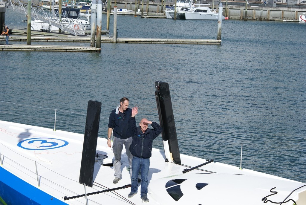 Mike Golding is a relieved man after Ecover’s self-righting test - Auckland’s Viaduct Harbour © Richard Gladwell www.photosport.co.nz