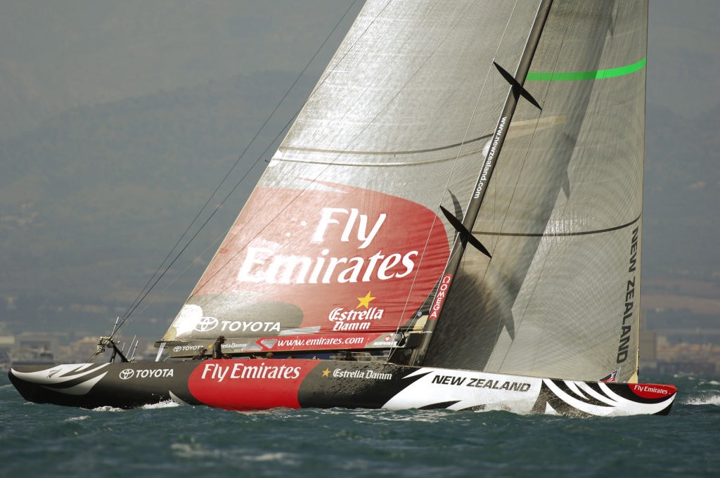 Emirates Team New Zealand NZL92 on the first beat of the first of the Louis Vuitton Cup finals against Luna Rossa Challenge ITA94. photo copyright Emirates Team New Zealand / Photo Chris Cameron ETNZ  taken at  and featuring the  class