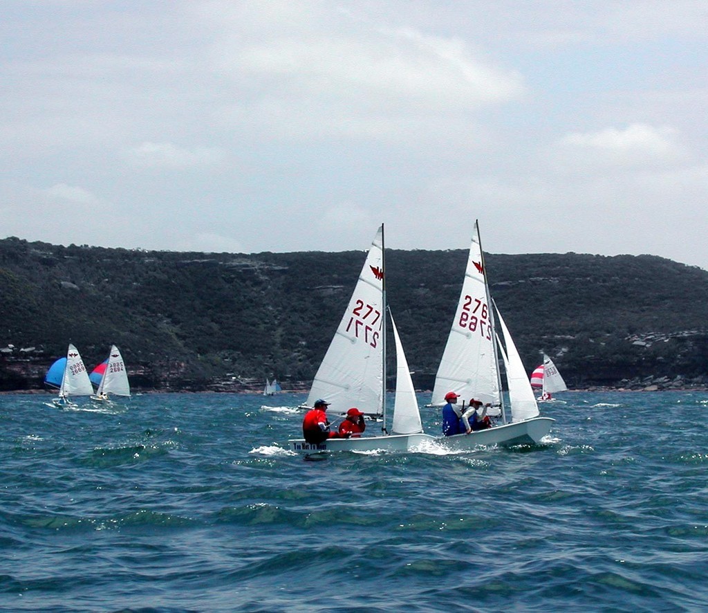 2771 (Too Hot to Hoot) and 2769 (Another Dark & Stormy) in very close company battle it out for the lead  - Manly Junior Nationals 2008 © Mark Willson