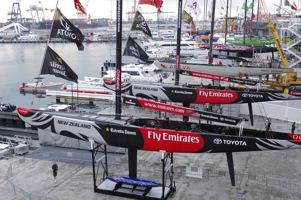 Emirates Team New Zealand yachts NZL92 (closest) and NZL84 bare all, Unveiling day. Valencia.  © Emirates Team New Zealand / Photo Chris Cameron ETNZ 