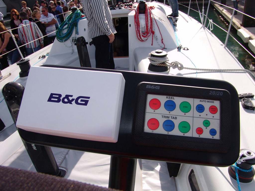 The canting keel control of the touch panel to the right, driving a PLC below decks. © Richard Gladwell www.photosport.co.nz