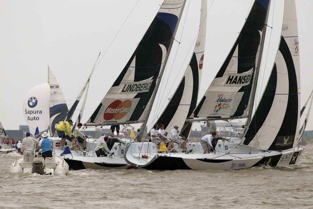 No room for error. Lindberg (FIN) and Hansen (SWE) in the pre-start. Monsoon Cup 2007.  © Guy Nowell http://www.guynowell.com