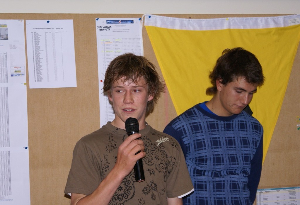 Paul Snow-Hansen, silver medlaist at the 2007 Youth Worlds with crew Blair Tuke, at the Welcome Home held at Wakatere BC  © Richard Gladwell www.photosport.co.nz