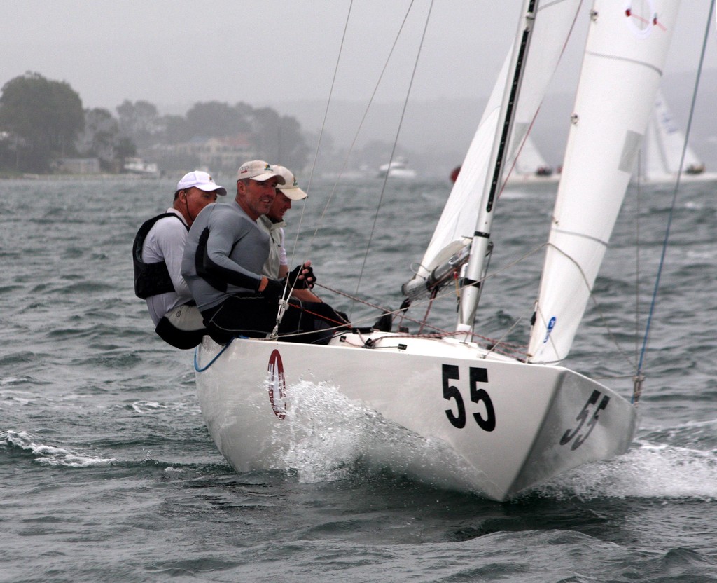 Andrew Palfrey (foreground) Tom Slingsby (middle) John Bertrand (back) on Triad - Murphy & Nye 2010 Etchells Australian Championship   
 photo copyright Sail-World.com /AUS http://www.sail-world.com taken at  and featuring the  class