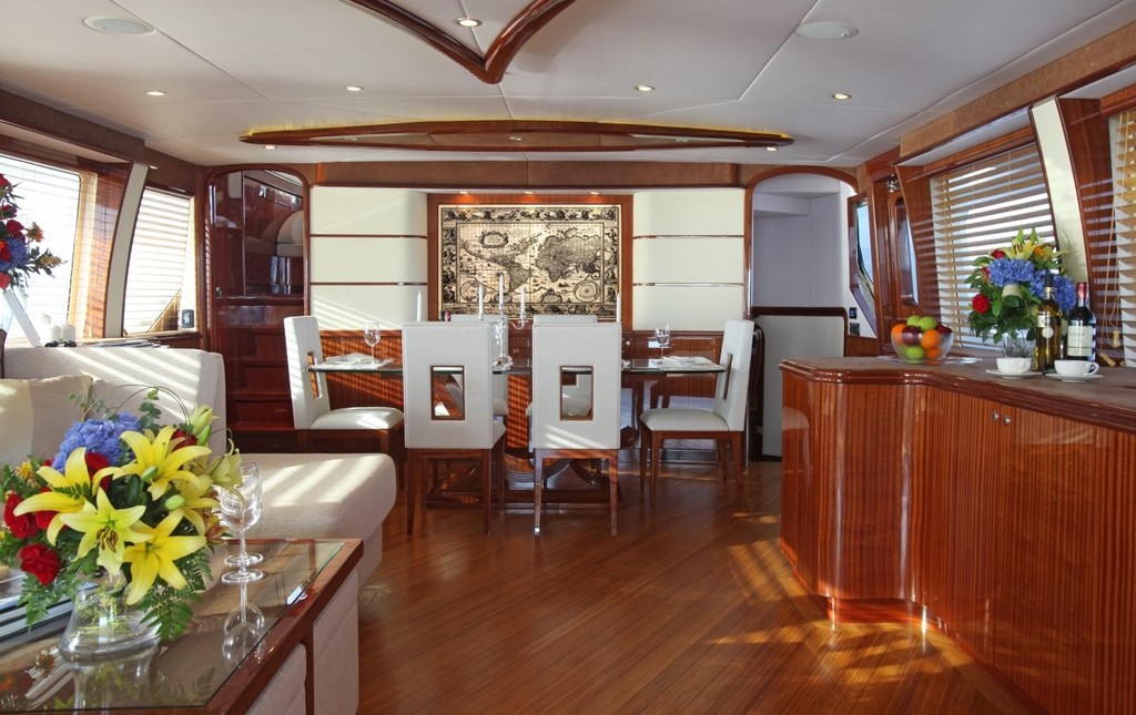 Spacious and luxurious, salon and dining area can meet the demands of the most fastidious owner.  © Argos Yachts http://www.argosyachts.com/