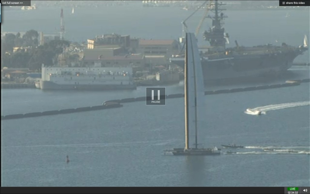BOR90 with an aircraft carrier in the back ground, in San Diego Bay photo copyright Fox 5 www.fox5sandiego.com taken at  and featuring the  class