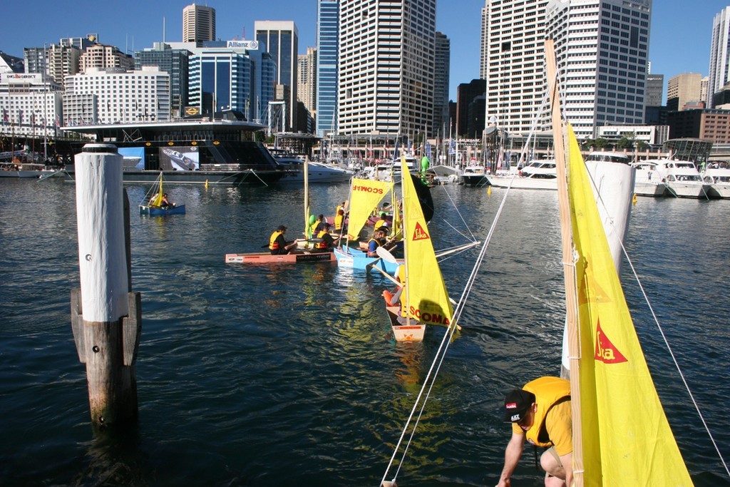 The crowds were 10-deep, watching and cheering on the teams of 2 who built and manned their boats for a hectic race around Cockle Bay. photo copyright Jeni Bone taken at  and featuring the  class