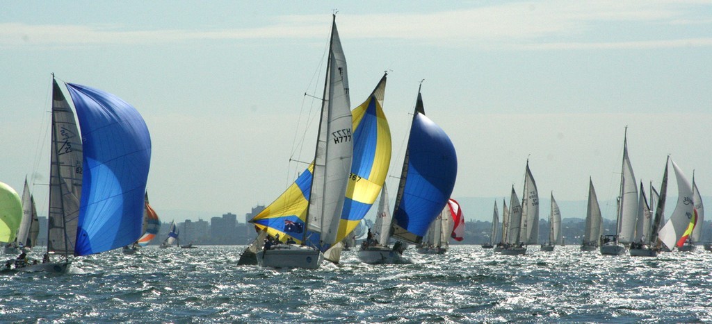 Breeze hits mid-fleet - Skandia Geelong Race Week Passage Race start from Williamstown photo copyright Sail-World.com /AUS http://www.sail-world.com taken at  and featuring the  class