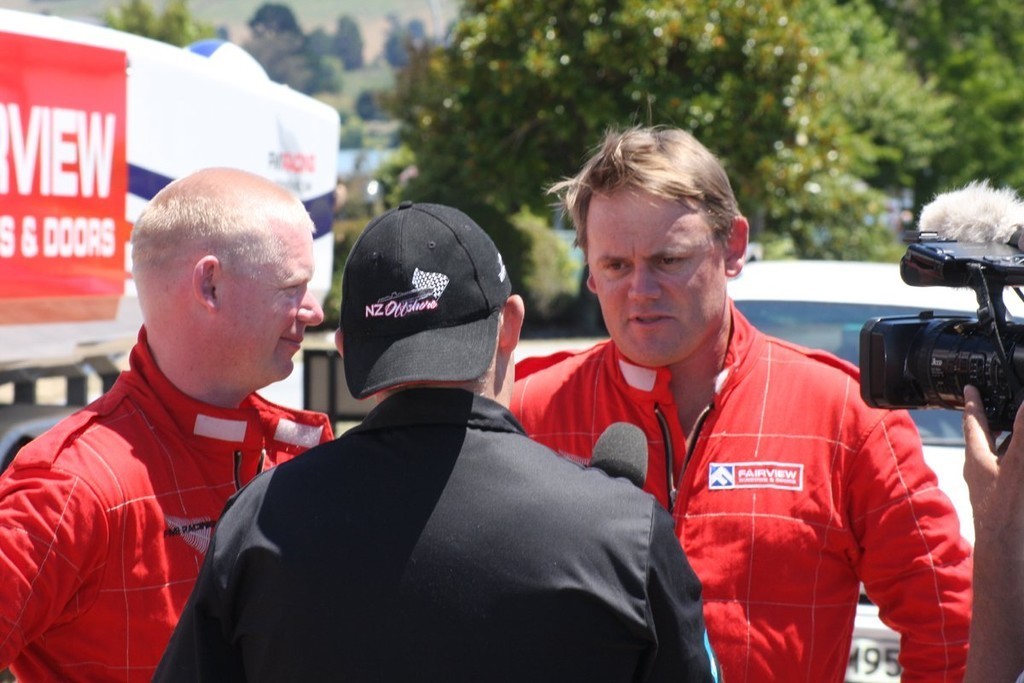 Scot (left) and Warren Lewis were targets for the media after their opening win. - offshore action across the tasman photo copyright Phillip Hoskyn taken at  and featuring the  class