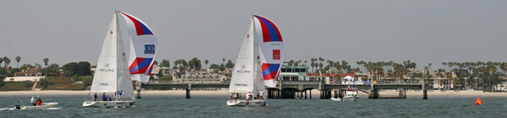 Competitors in the 43rd Congressional Cup racing in view of spectators on the Belmont Pier in Long Beach - 2007 Congressional Cup photo copyright Rich Roberts http://www.UnderTheSunPhotos.com taken at  and featuring the  class