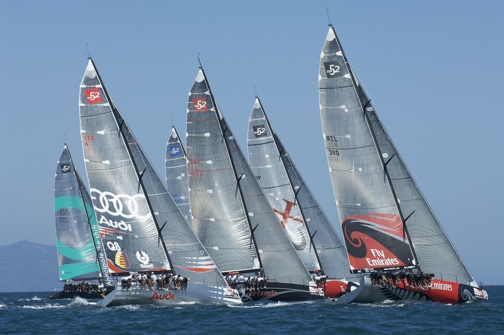 Emirates Team New Zealand NZL380 lead the fleet up leg one of race two, day one, Sardinia Trophy, Audi MedCup 21/7/2009 © Emirates Team New Zealand / Photo Chris Cameron ETNZ 
