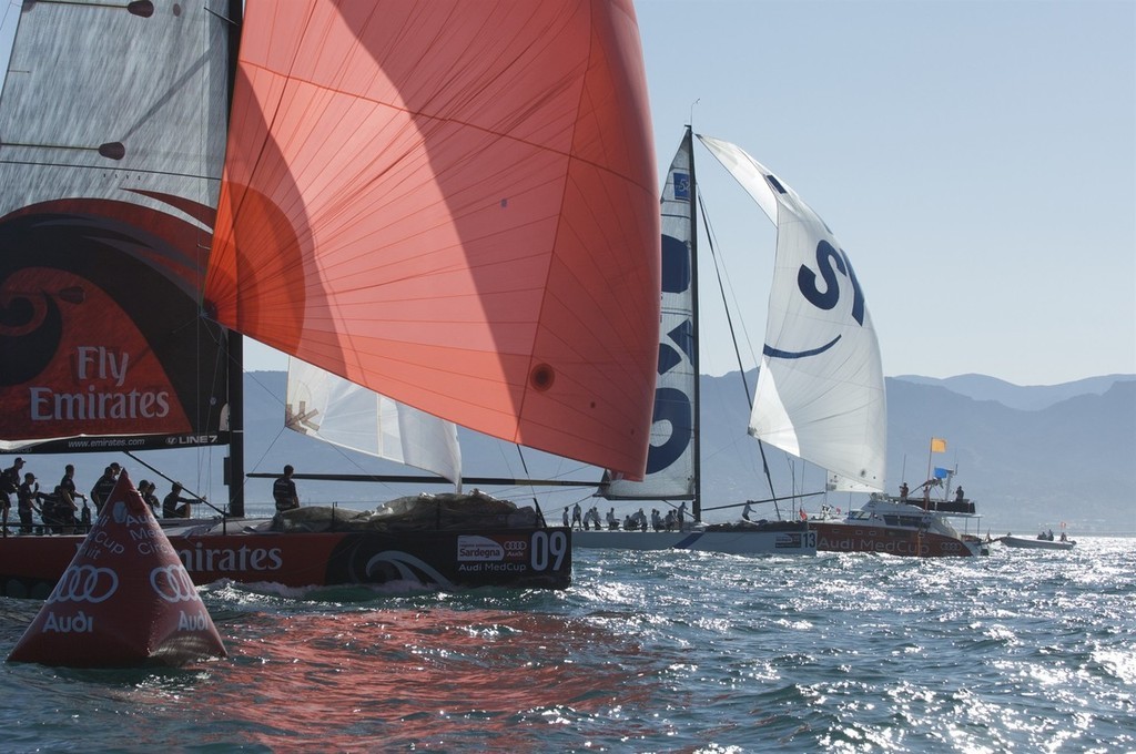 Emirates Team New Zealand pips Synergy by 1 second at the finish in race three, day one, Sardinia Trophy, Audi MedCup 21/7/2009 © Emirates Team New Zealand / Photo Chris Cameron ETNZ 