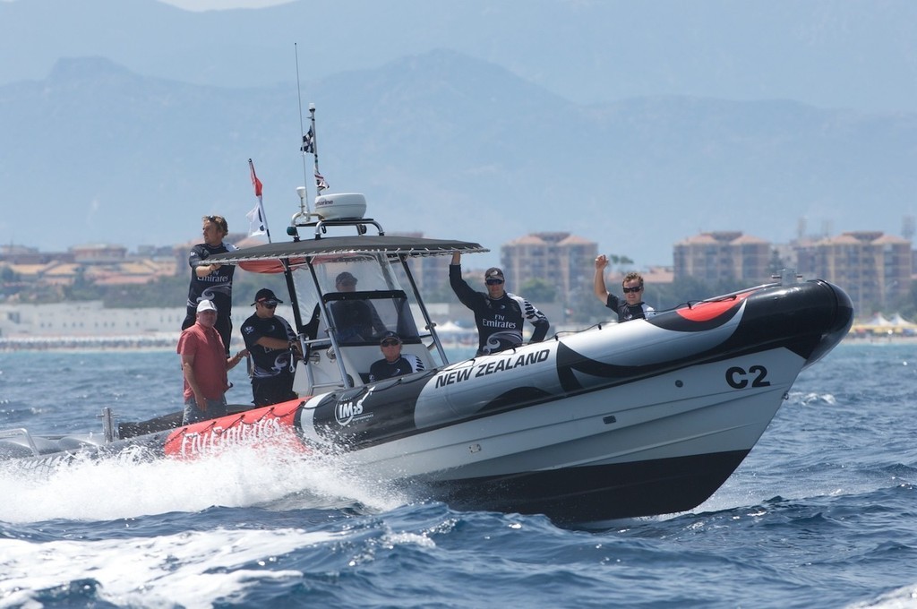 Emirates Team New Zealand chase boat follows NZL380 around the coastal race on day three, Sardinia Trophy, Audi MedCup 23/7/2009 © Emirates Team New Zealand / Photo Chris Cameron ETNZ 