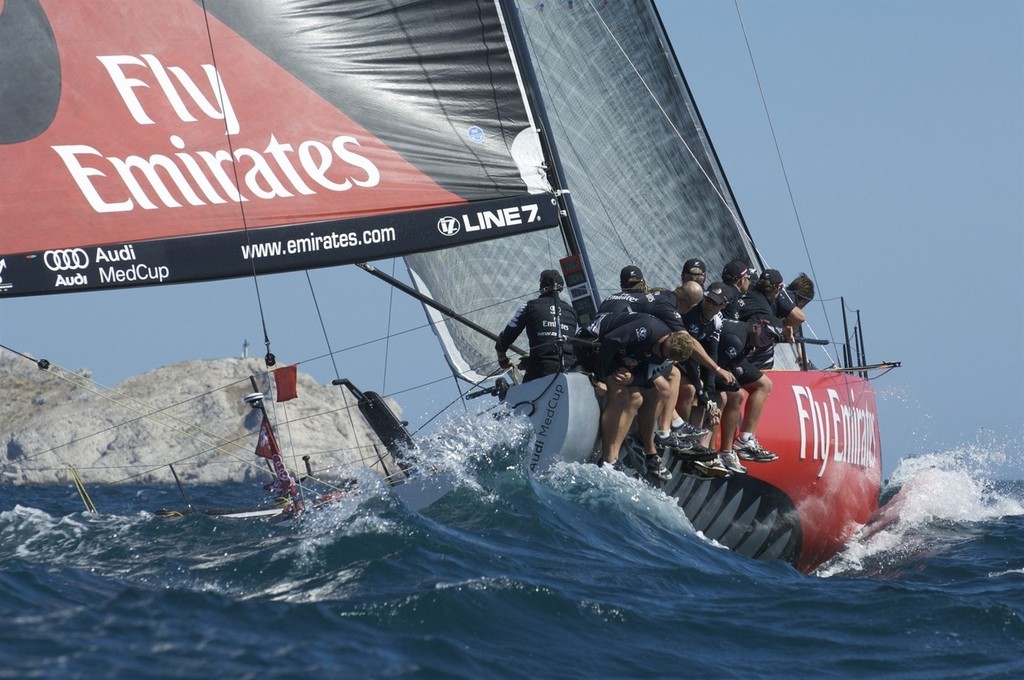 Emirates Team New Zealand NZl380 crossing the offset leg in race six. Day two of the Trophee de Marseille, MedCup 2009 regatta.  &copy; Emirates Team New Zealand / Photo Chris Cameron ETNZ 
