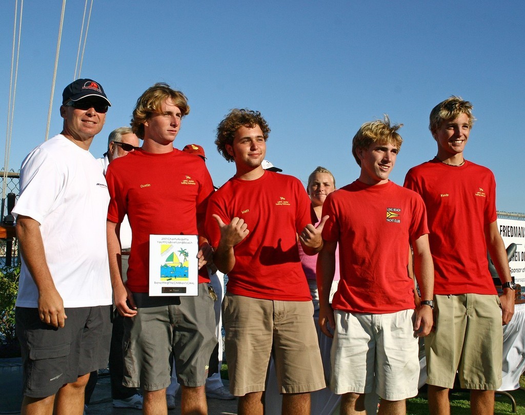 LBYC commodore Mike Van Dyke congratulates Juniors on first place award in Catalina 37 class.  <br />
- 21st Annual Charity Regatta © Rick Roberts 