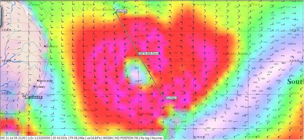 The wind direction and strength as seen by Expedition using wind data from PredictWind at 2100hrs on 11 July NZT © PredictWind http://www.predictwind.com
