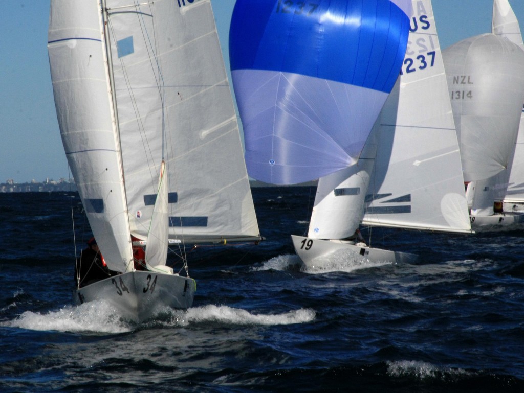 Coming at you - Echo Beach (34 -Tom Woods) and Black Knight (19 - John Savage). 2010 Musto Etchells Australasian Winter Championship photo copyright 2010 Musto Etchells Australasian Winter Championship taken at  and featuring the  class
