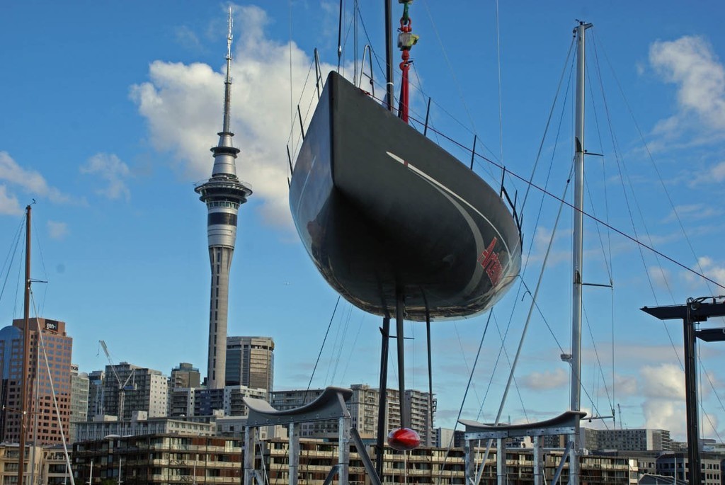 Artemis about to be launched at Auckland’s Viaduct Basin. © Richard Gladwell www.photosport.co.nz