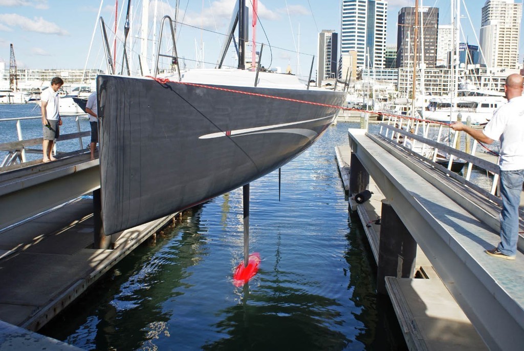 Artemis TP52 is lowered into the water for the first time © Richard Gladwell www.photosport.co.nz