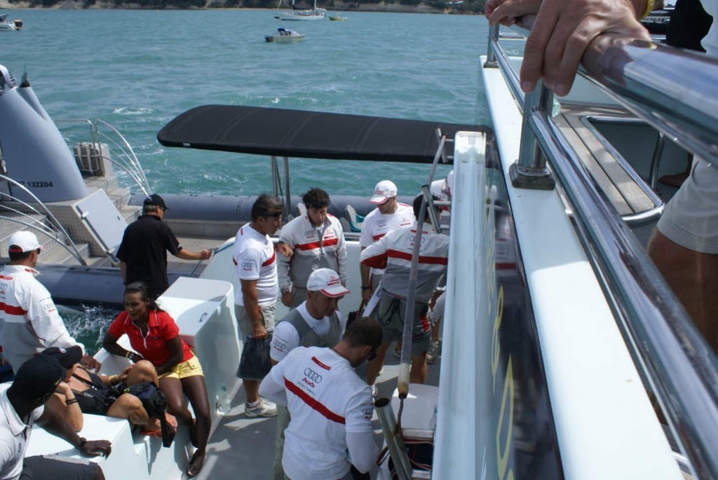 Crews changing onto the Dolphin Explorer Louis Vuitton Pacific Series - Day 4 photo copyright Richard Gladwell www.photosport.co.nz taken at  and featuring the  class