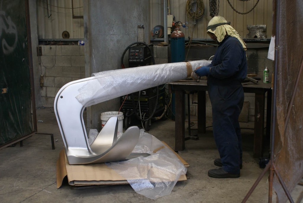 A stainless steel superyacht anchor is packed ready for export by Manson Anchors. 10,000 people are employed by the marine industry in New Zealand. © Richard Gladwell www.photosport.co.nz