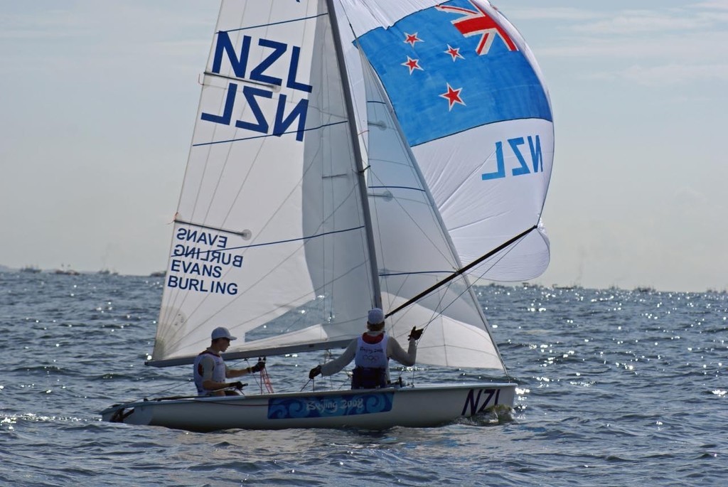 Carl Evans and Peter Burling (NZL), the youngest crew to ever compete at an Olympics sailing in the first races of 2008 Olympic Regatta. © Richard Gladwell www.photosport.co.nz