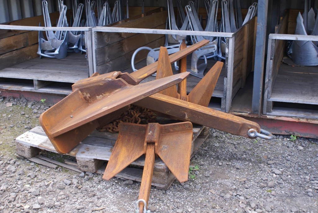 Finished anchors ready for galvanising. While anchors may look rather simple, the design, quality of materials used and standard of welding is critical. photo copyright Richard Gladwell www.photosport.co.nz taken at  and featuring the  class