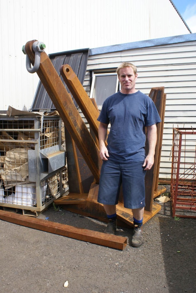 Manson Anchor’s Ned Wood standing alongside a superyacht anchor, awaiting galvanising, which tops the scales at 1300kg. photo copyright Richard Gladwell www.photosport.co.nz taken at  and featuring the  class