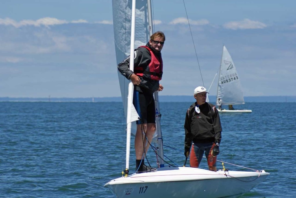 Bill Masterman (GBR) practices his Star boat down wind technique before the start of Race 4, Day 3, 2009 Flying Fifteen Worlds, Port Phillip, Melbourne © Richard Gladwell www.photosport.co.nz