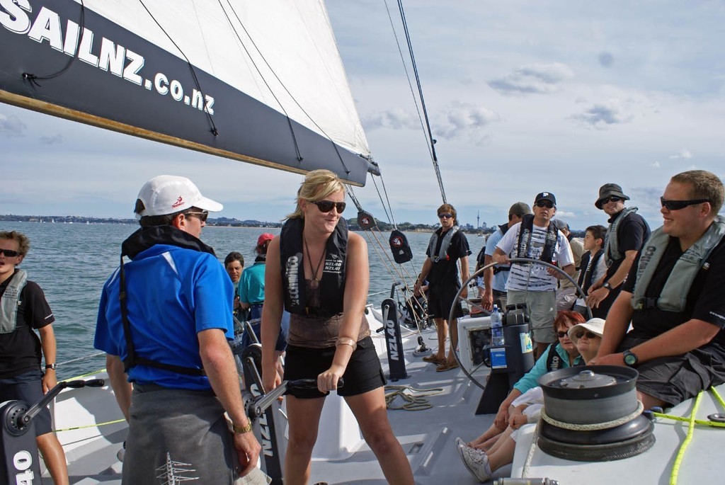 Guest crew get to do their time on the grinders on Sail NZ  © Richard Gladwell www.photosport.co.nz