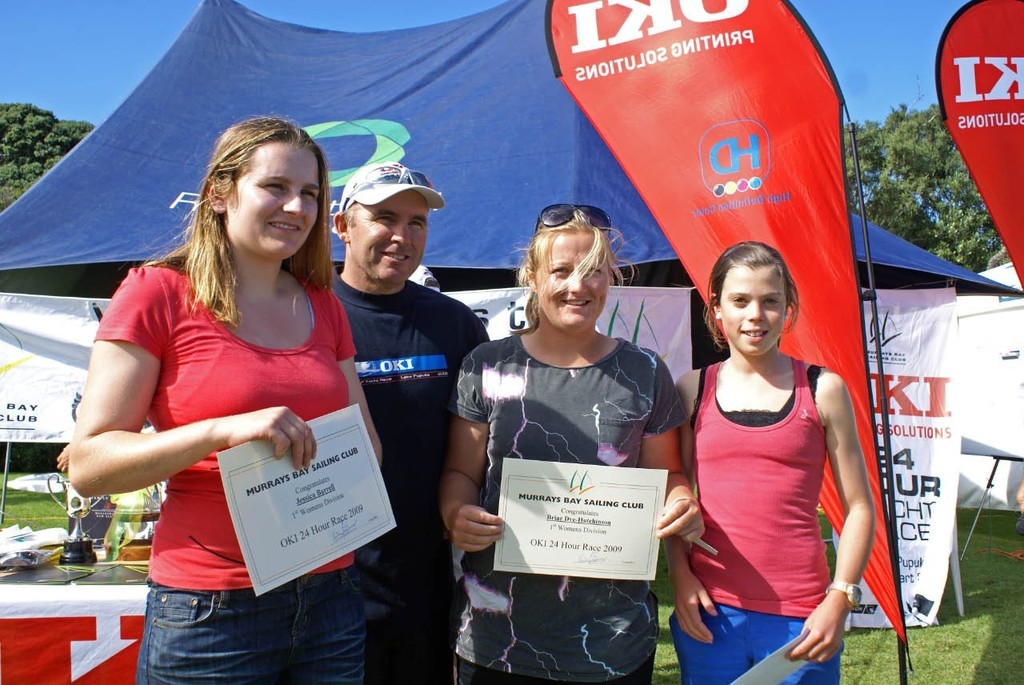 Jessica Barrell (left), Briar Dye-Hutchinson and Erica Dawson winners of the Womens’ class at the OKI 24 Hour Race, Lake Pupuke © Richard Gladwell www.photosport.co.nz