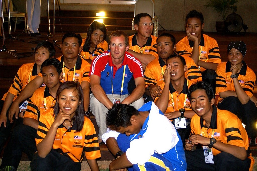 Team Gapurna Malaysia with Keelboat coach Niall Myant at the SEA Games 100th Anniversary celebrations of ISAF. photo copyright Dave Moxey, RSYC taken at  and featuring the  class