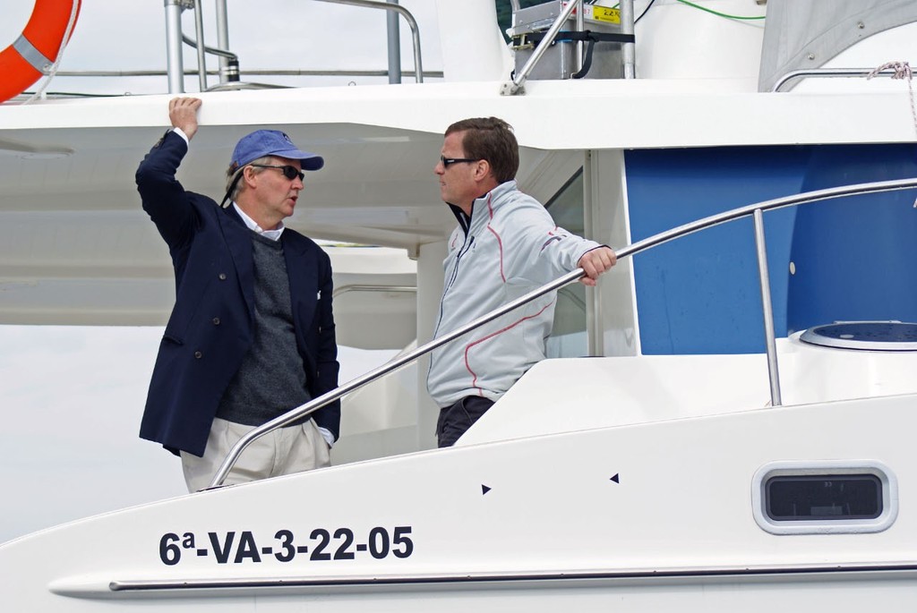 Mutual Consent breaks out in the America’s Cup - Tom Ehman (GGYC) and Lucien Masmejan (SNG) agree on the weather - aboard the Committee Boat - Day 1, 2010 America’s Cup, Valencia photo copyright Richard Gladwell www.photosport.co.nz taken at  and featuring the  class