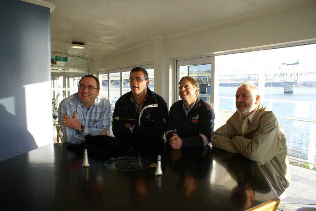 From left: Colin Lucas, Ross Masters (Rear Commodore); Scott Colebrook (Vice Commodore) and Int Umpire John Rountree at the Round Table for the Louis Vuitton Cup Final &copy; Sail-World.com/NZ 