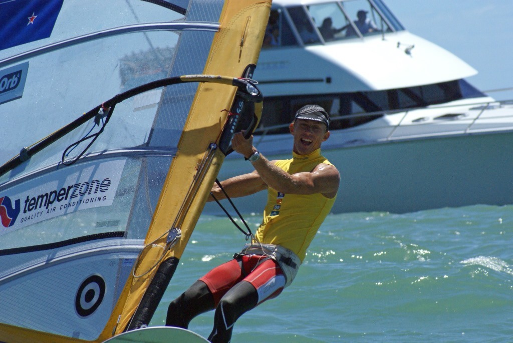 A big grin from Tom Ashely after winning his first world title just after the finish of the Medal Race, 2008 RSX World Championships, Takapuna &copy; Richard Gladwell www.photosport.co.nz