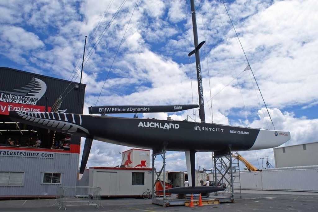 One of BMW Oracle’s yachts has the graphics fitted and is equalised - Viaduct Harbour - 19 January 2009 © Richard Gladwell www.photosport.co.nz