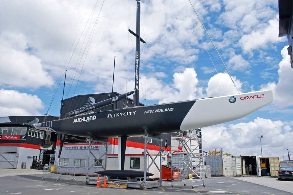 One of BMW Oracle’s yachts has the graphics fitted and is equalised - Viaduct Harbour - 19 January 2009 © Richard Gladwell www.photosport.co.nz