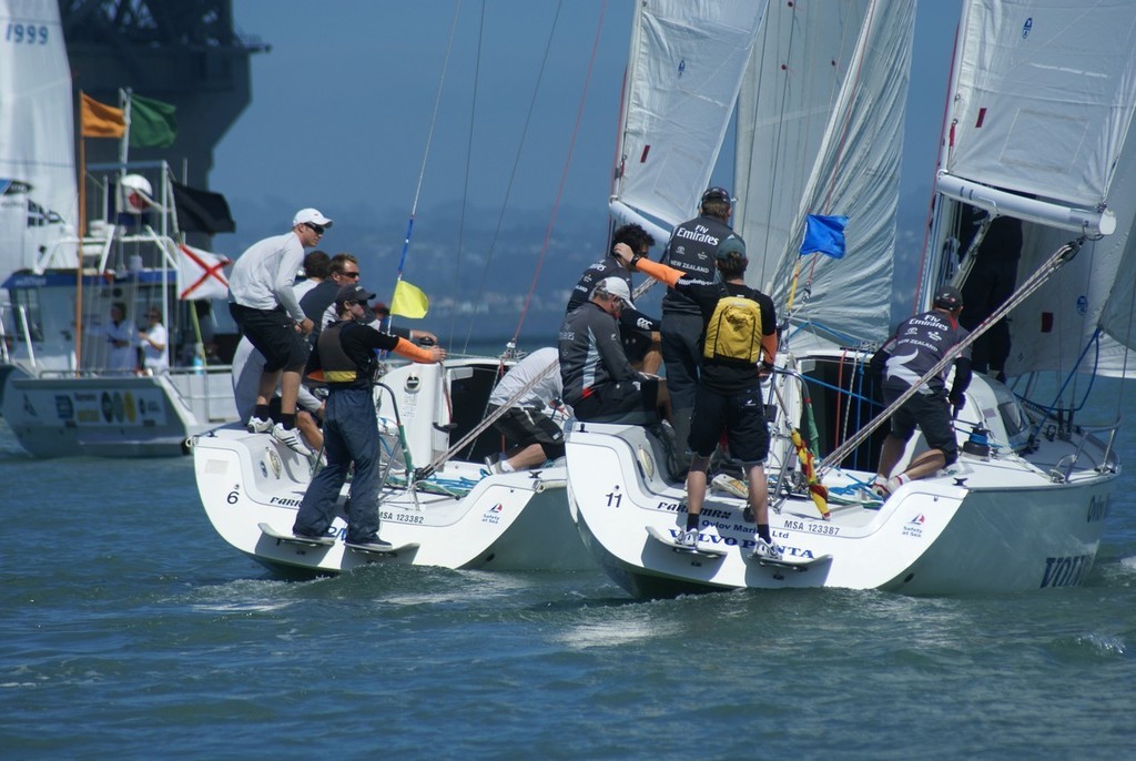 Laurie Jury and the Kiwi Match team keep a keen eye on Barker to leeward in the prestart. © Richard Gladwell www.photosport.co.nz