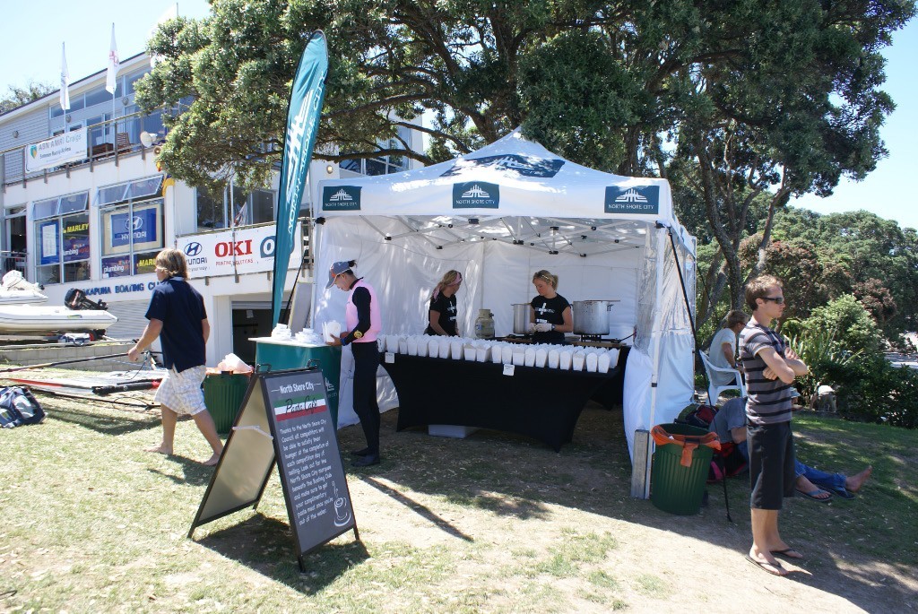 The North Shore City Council tent provides free pasta to competitors as they come ashore © Richard Gladwell www.photosport.co.nz