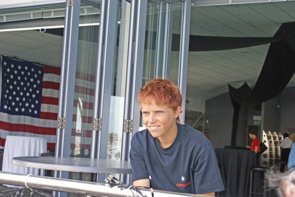Oscar Rorvik reflects in the BMW Oracle Racing base © Richard Gladwell www.photosport.co.nz
