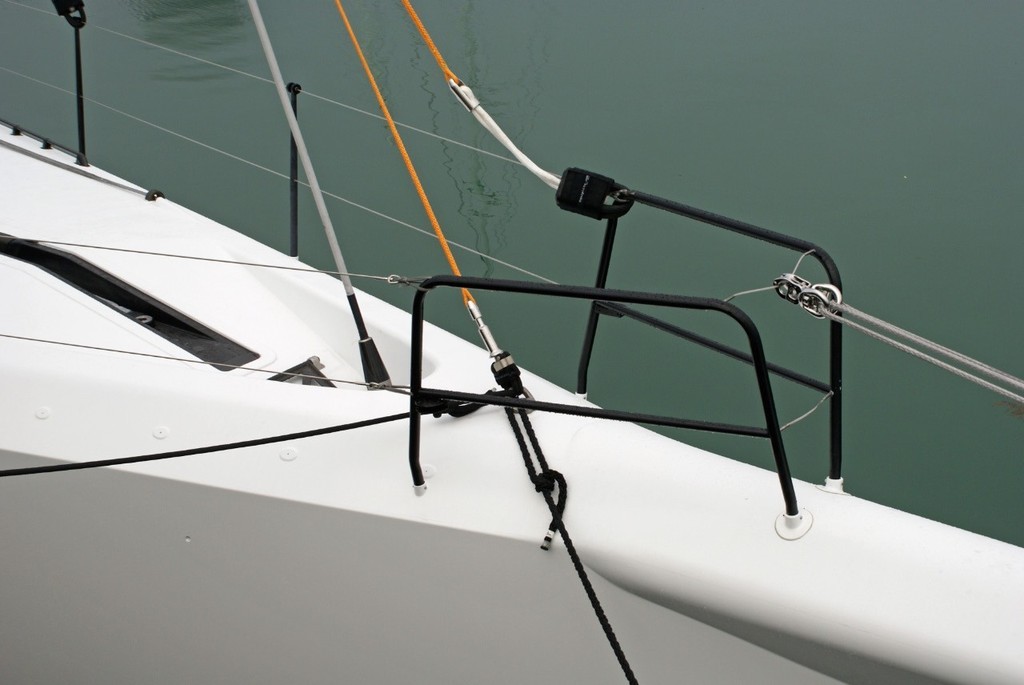 Speedboat - bow detail - the forestay can be adjusted by a ram. © Richard Gladwell www.photosport.co.nz