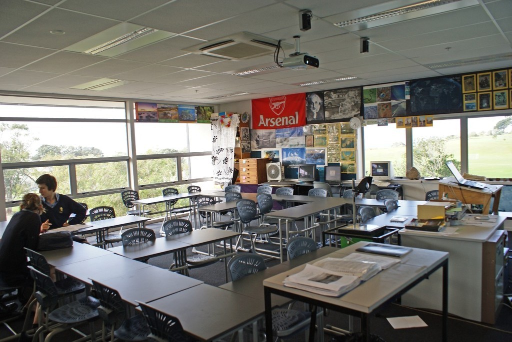 Inside one of the classrooms in the Ralph Roberts block - with a great view of the sea. photo copyright Richard Gladwell www.photosport.co.nz taken at  and featuring the  class