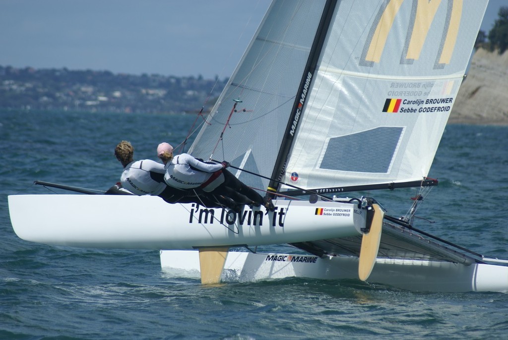 Tornado Class President, Carolijn Brouwer and Seb Grodefroid (BEL) training for the 2008 World Championships. photo copyright Richard Gladwell www.photosport.co.nz taken at  and featuring the  class