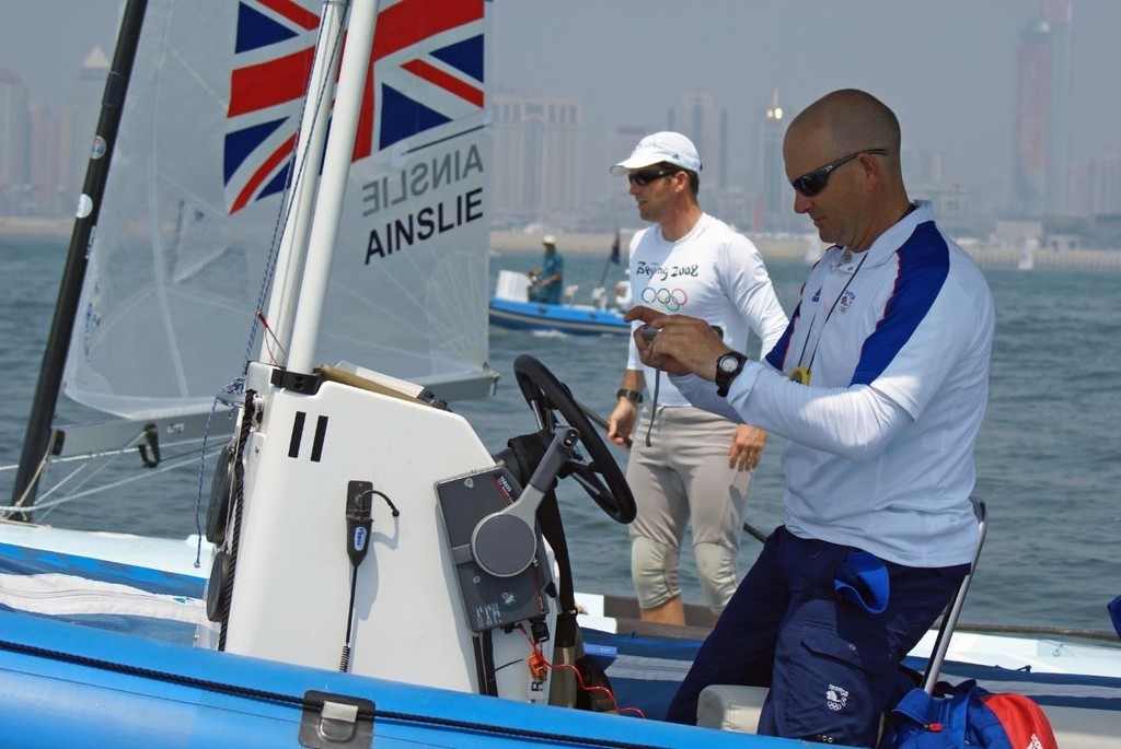 Ben Ainslie (GBR) and coach before the start of the first race - 2008 Olympic Regatta - Day 1 © Richard Gladwell www.photosport.co.nz