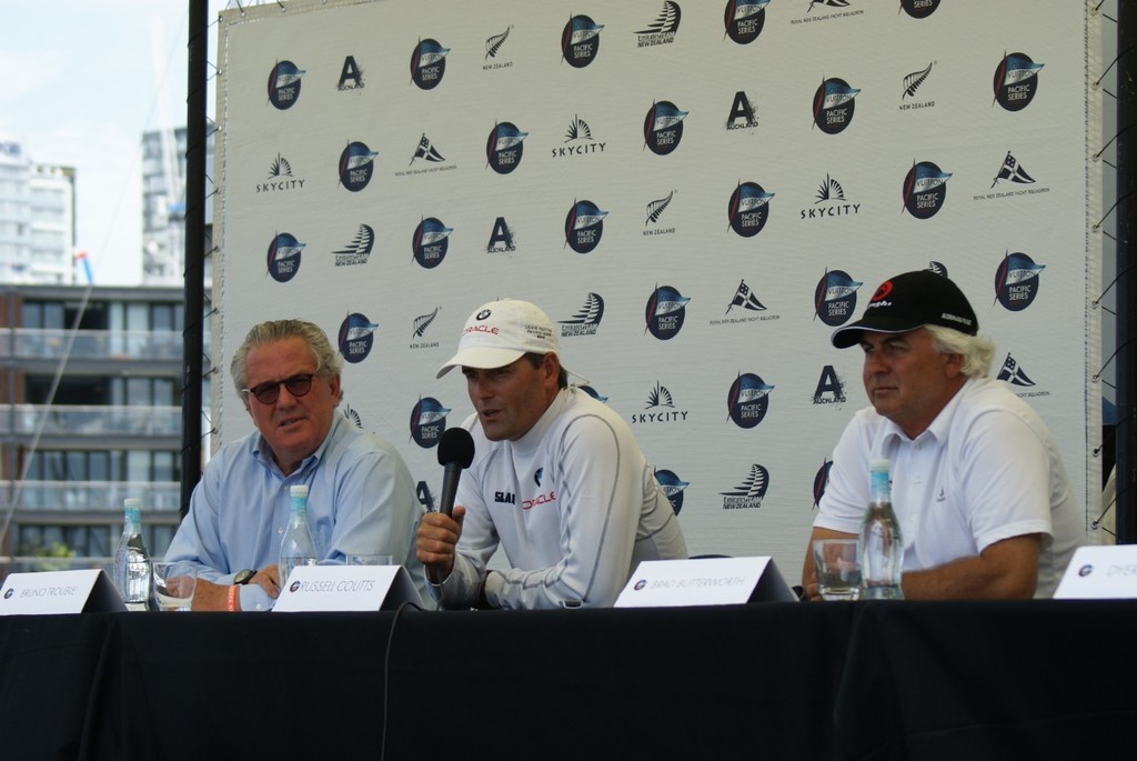 It’s been six years since these three sat on the same media conference - when will be the next time, if ever? From left Bruno Trouble (Louis Vuitton), Russell Coutts (BMW Oracle) and Brad Butterworth (Alinghi) - photo © Richard Gladwell www.photosport.co.nz