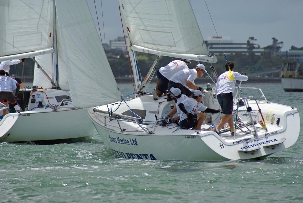 Jessica Smythe tacks ahead and to leeward of Adam Minoprio on Day 1 of the 2008 New Zealand Match Racing Championships © Richard Gladwell www.photosport.co.nz