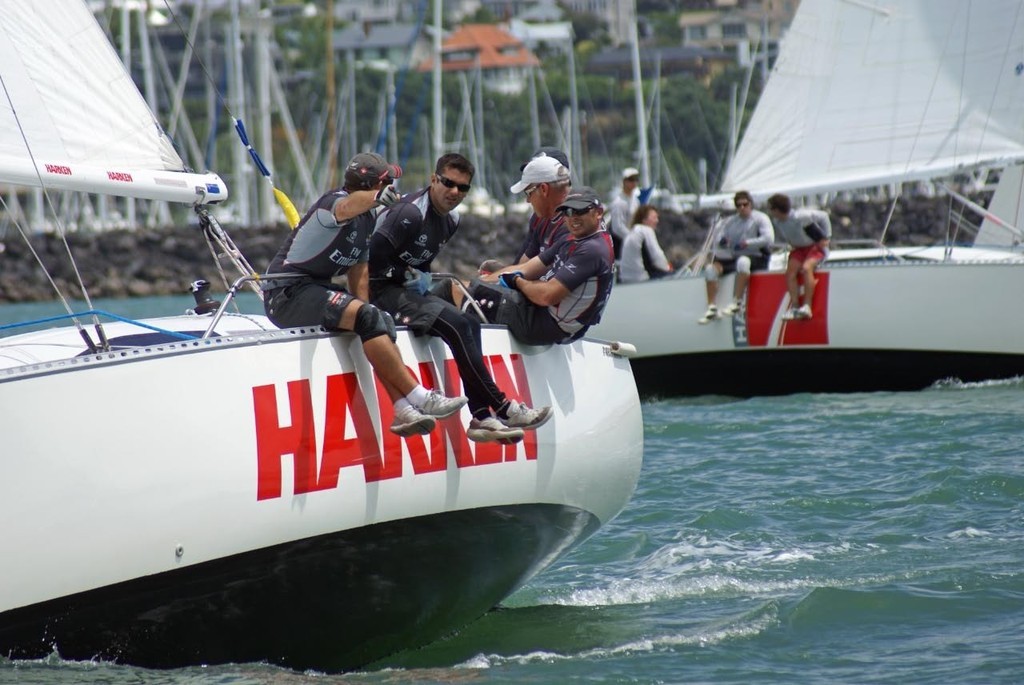 Dean Barker and crew on Day 1 of the 2008 New Zealand Match Racing Championships © Richard Gladwell www.photosport.co.nz